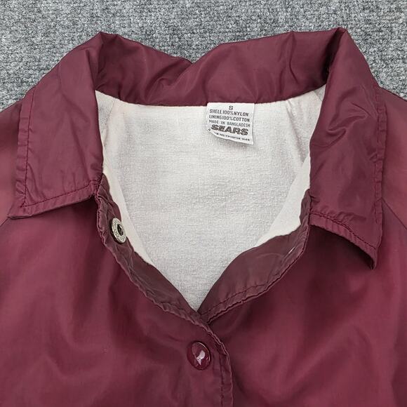 Vintage Sears Jacket Mens Small Maroon Nylon Coaches Lined Snap Front 90s Street - Picture 13 of 16